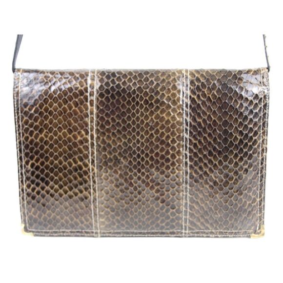 VTG BROWN SNAKE SKIN BLACK REAL LEATHER LINED SHOULDER BAG X-BODY CLUTCH PURSE - Picture 1 of 16